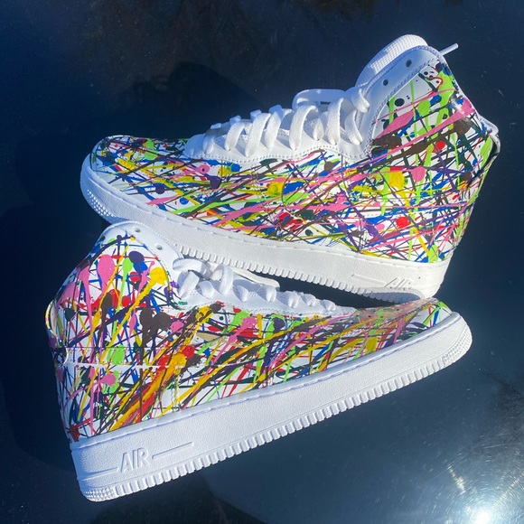 Splatter Air Force 1s High Top Customized Size 10.5 - Picture 3 of 5